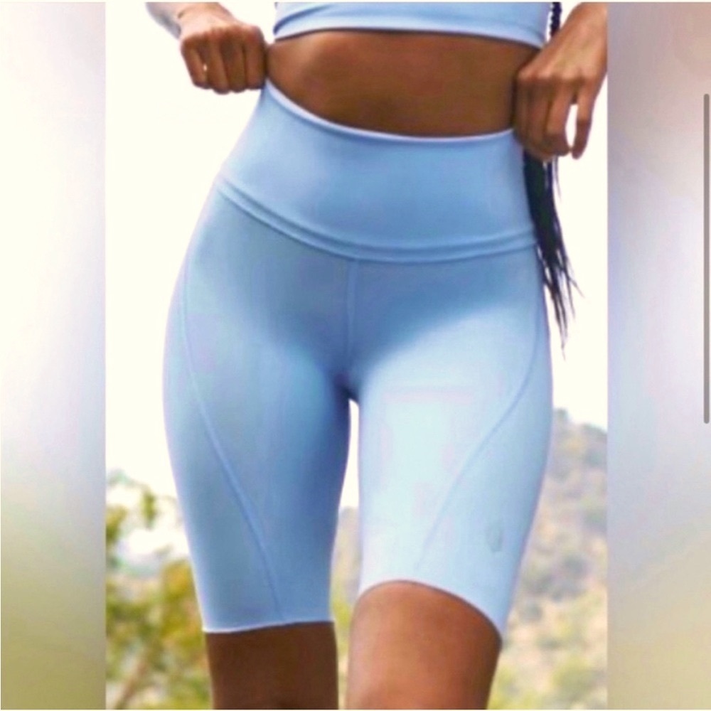 NWOT Free People Biker Baby Blue High-Rise Biker Short With Outside Logo intact